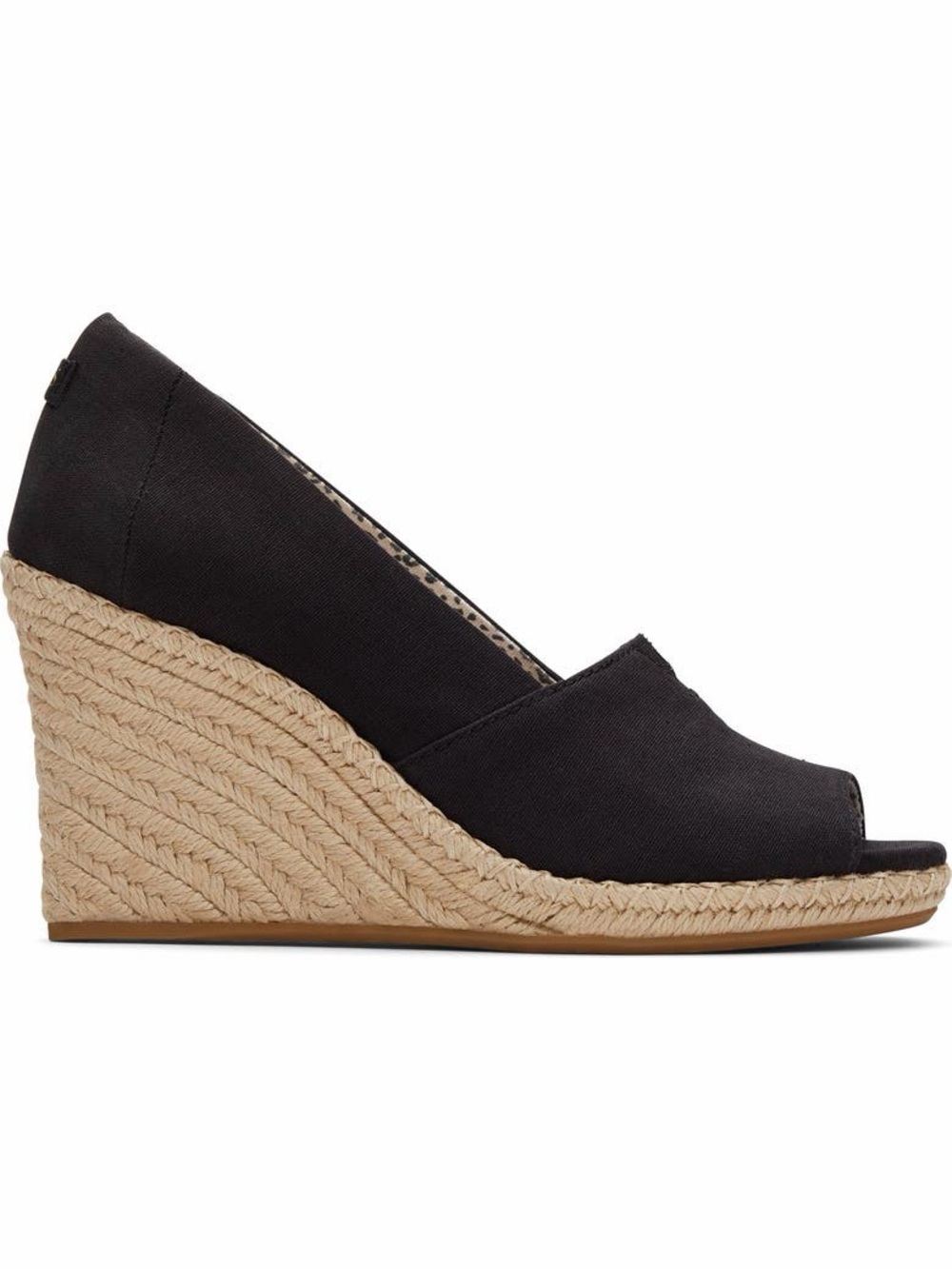 TOMS Michelle Black Classic Canvas Espadrille Peep-Toe Wedges (7)